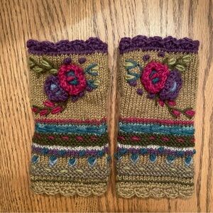Handcrafted Floral Knit Fingerless Gloves